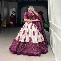 LNB 1229 STYLISH TUSSAR SILK BANDHEJ PRINT STITCH LEHENGA UNSTITCH CHOLI