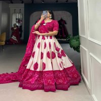 LNB 1229 STYLISH TUSSAR SILK BANDHEJ PRINT STITCH LEHENGA UNSTITCH CHOLI