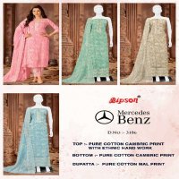 BIPSON MERCEDES D.NO 3186 WHOLESALE PURE COTTON CAMBRIC PRINT WITH ETHNIC HAND WORK DAILY WEAR DRESS MATERIAL