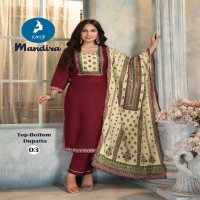 MANDIRA BY KAYA WHOLESALE RAYON PRINT WITH MASLIN DIGITAL PRINT 3 PCS READYMADE FANCY STRAIGHT DRESS FOR WOMENS
