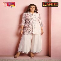 AMBIKA LAMHE VERTICAN CLASSIC LOOK FULLY STITCH KURTI WITH PLAZZO COMBO SETS