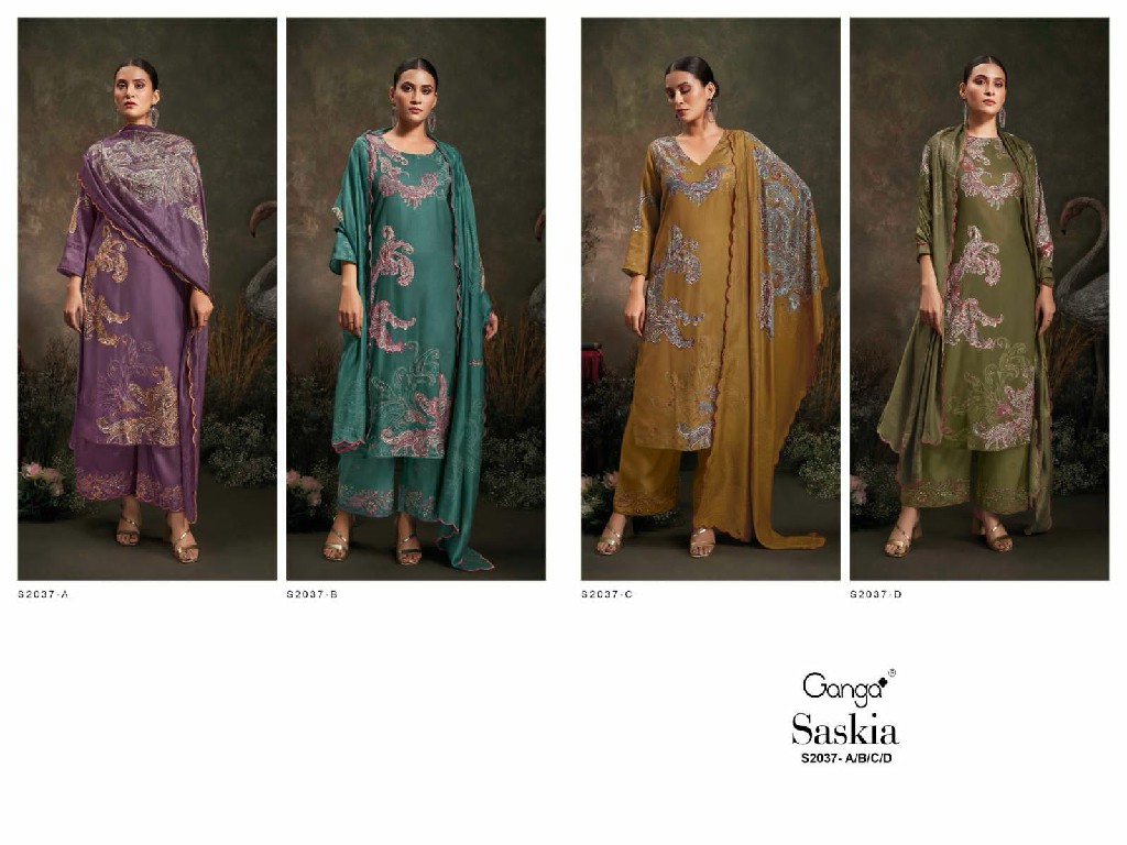 Ganga Saskia S2037 Wholesale Wool Pashmina With Work Winter Dress Material