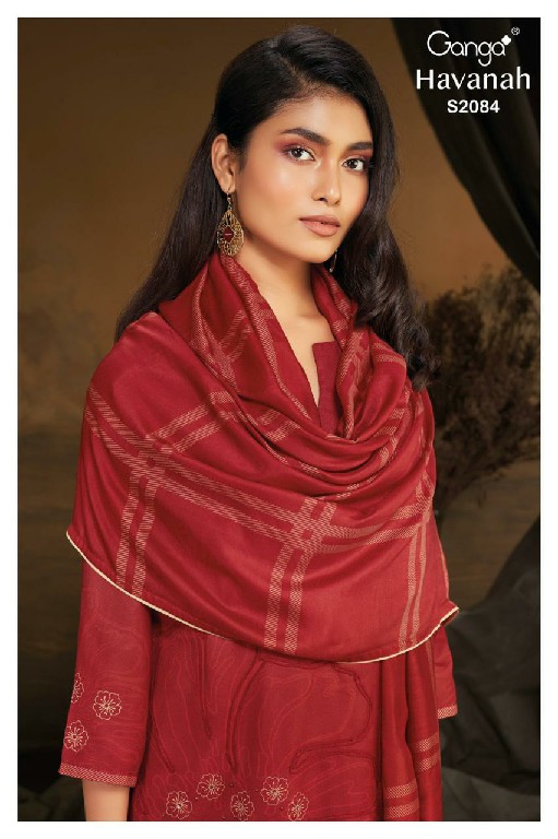 Ganga Havanah S2084 Wholesale Wool Pashmina With Work Winter Dresses