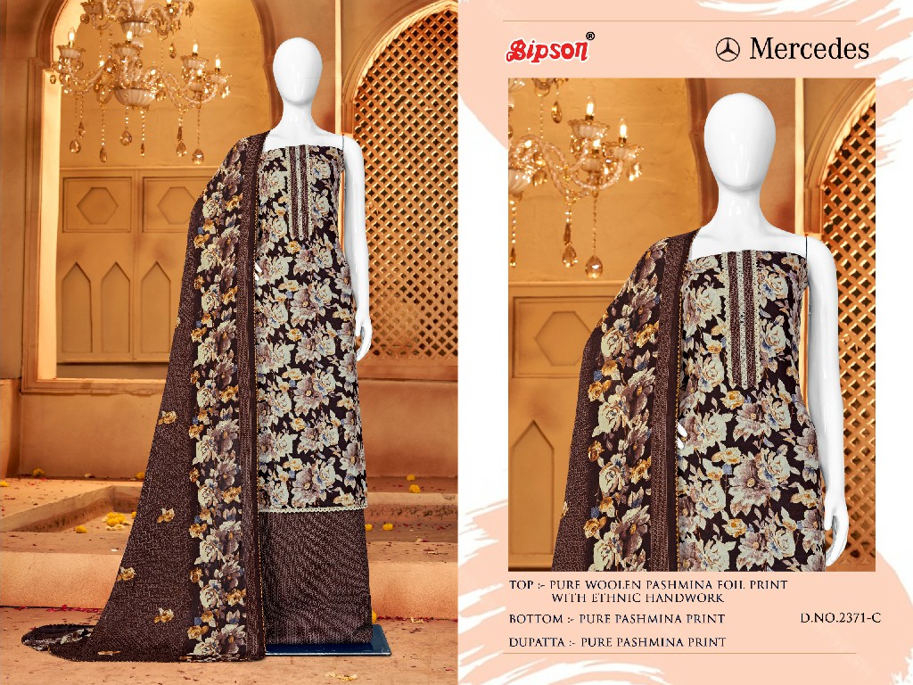 Bipson Mercedes 2371 Wholesale Pure Woollen Pashmina With Hand Work Suits