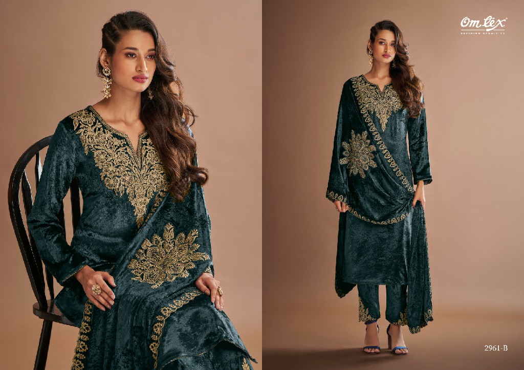 Omtex Rishima Wholesale Pure Viscose Velvet With Embroidery Winter Suits