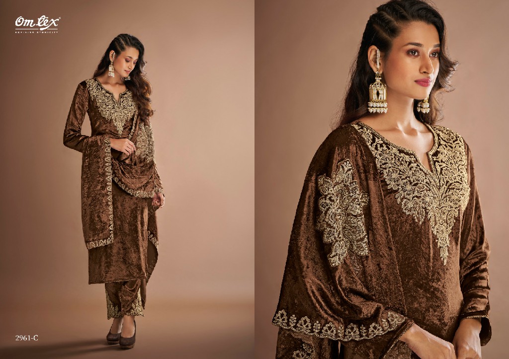 Omtex Rishima Wholesale Pure Viscose Velvet With Embroidery Winter Suits