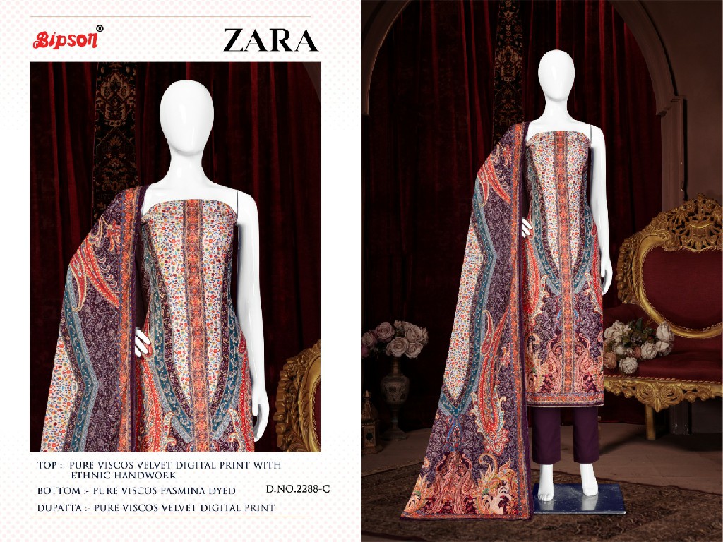 Bipson Zara 2288 Wholesale Pure Viscose Velvet With Hand Work Winter Suits