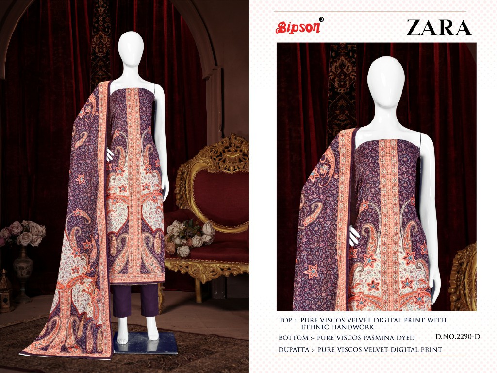 Bipson Zara 2290 Wholesale Pure Viscose Velvet With Hand Work Winter Suits