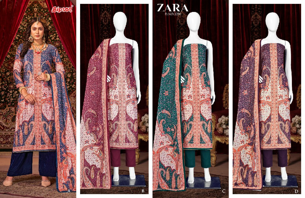 Bipson Zara 2290 Wholesale Pure Viscose Velvet With Hand Work Winter Suits