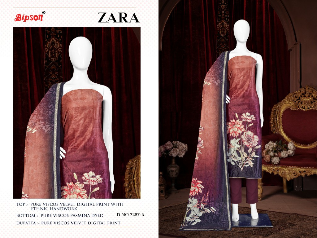 Bipson Zara 2287 Wholesale Pure Viscose Velvet With Hand Work Winter Suits