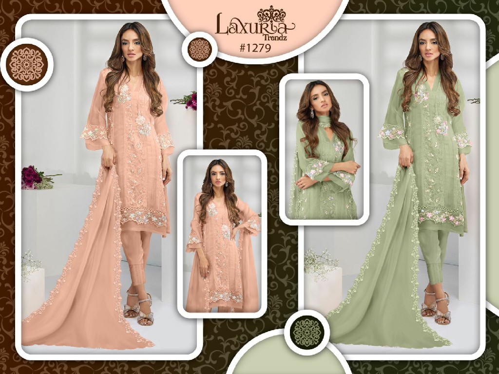 LAXURIA 1279 PARTY WEAR PAKISTANI FULLSTITCH TOP BOTTOM WITH NAZNIN DUPATTA