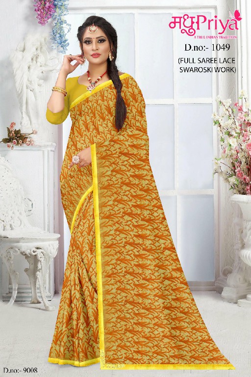 Madhupriya Kulfi-1049 Wholesale Full Saree Lace Swaroski Work Sarees