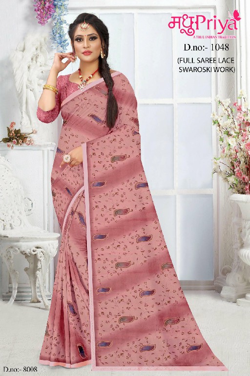 Madhupriya Kulfi-1048 Wholesale Full Saree Lace Swaroski Work Sarees