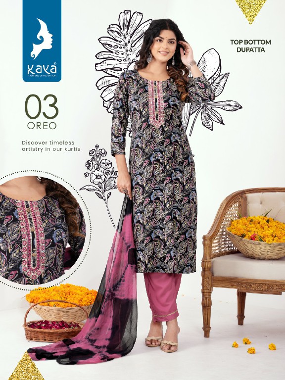 Kaya Oreo Wholesale 3 Piece Straight Kurtis With Pant And Dupatta