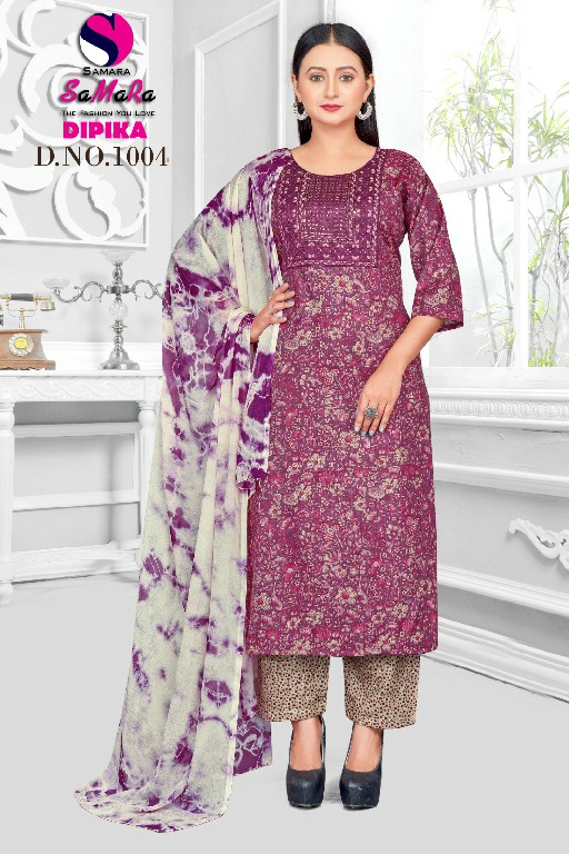 Samara Dipika Vol-1 Wholesale Capsule Foil Print Kurti With Pant And Dupatta Combo