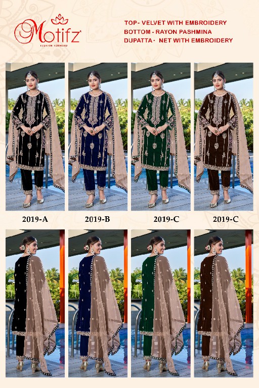 Motifz D.no 2019 Wholesale Velvet Work Winter Pakistani Suits
