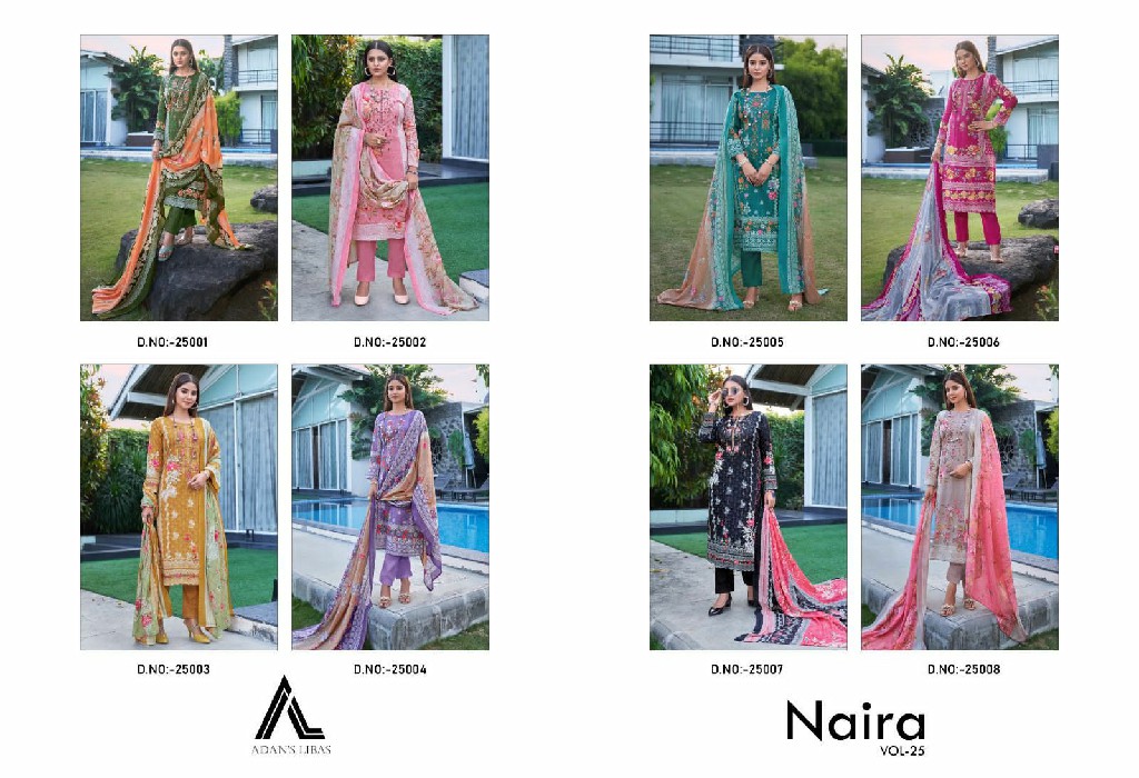 Adans Libas Naira Vol-25 Wholesale Pure Cotton With Self Embroidery Work Dress Material