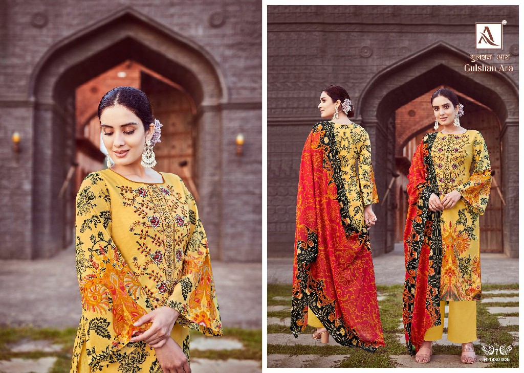 Alok Gulshan Ara Wholesale Pure Cambric Designer With Fancy Work Dress Material