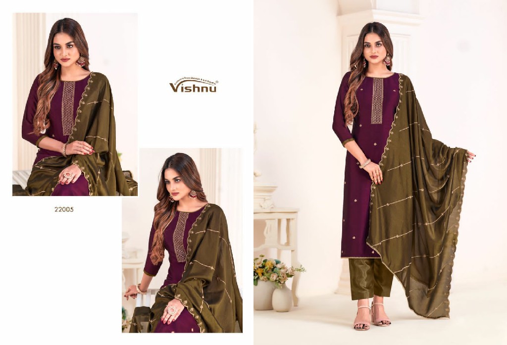 Vishnu Rose Gold Vol-4 Wholesale Vichitra Silk Embroidery Dress Material
