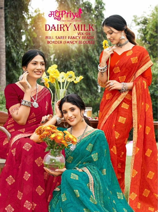 Madhupriya Dairy Milk Vol-4 Wholesale Full Saree Fancy Lace Sarees