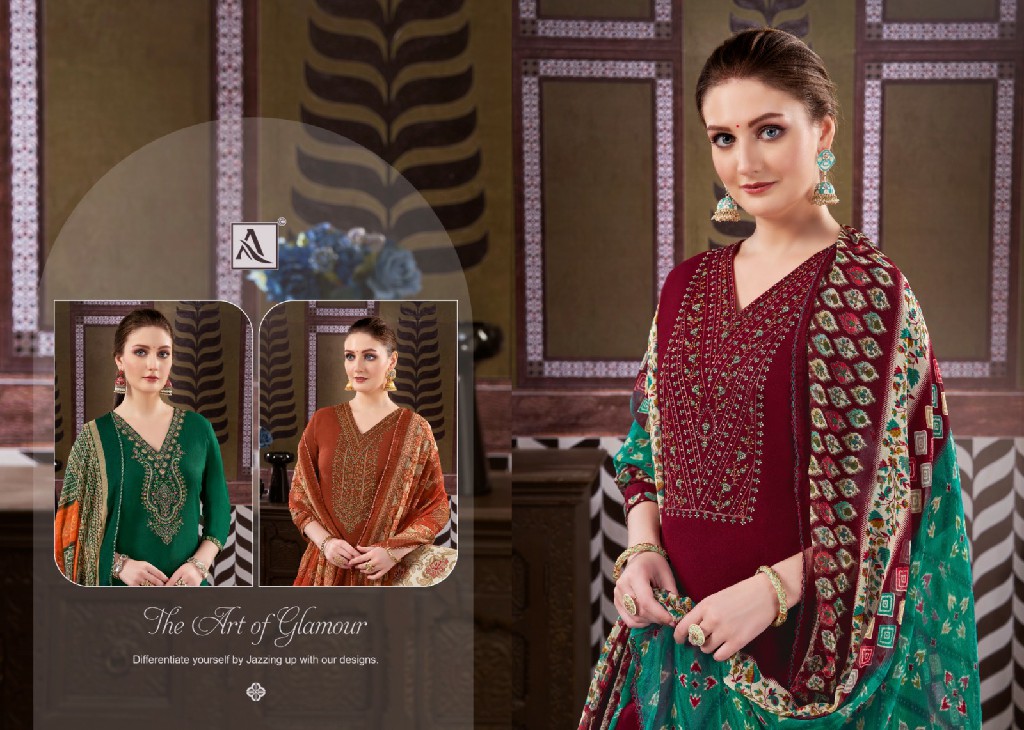 Alok Saffron Patiyala Wholesale Pure Viscose Embroidery And Swarovski Work Dress Material