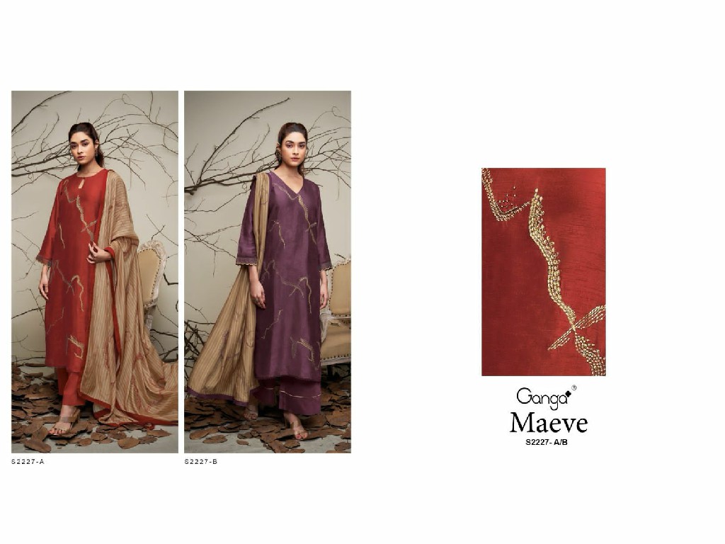 GANGA MAEVE S2227 FANCY SILK EMBROIDERY OCCASION WEAR DRESS MATERIAL