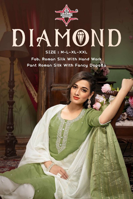 Namoh Diamond Wholesale Reyon Silk Kurti With Pant And Dupatta