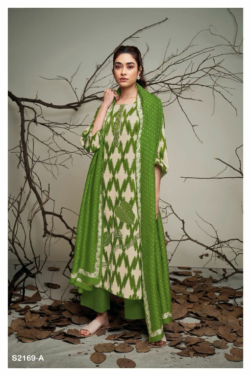 GANGA INEZ S2169 COTTON SILK PRINTED WITH EMBROIDERY DRESS MATERIAL