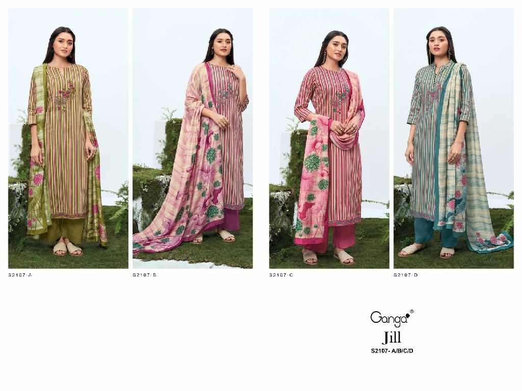 GANGA JILL S2107 FANCY COTTON SILK PRINTED WITH EMBROIDERY DRESS MATERIAL