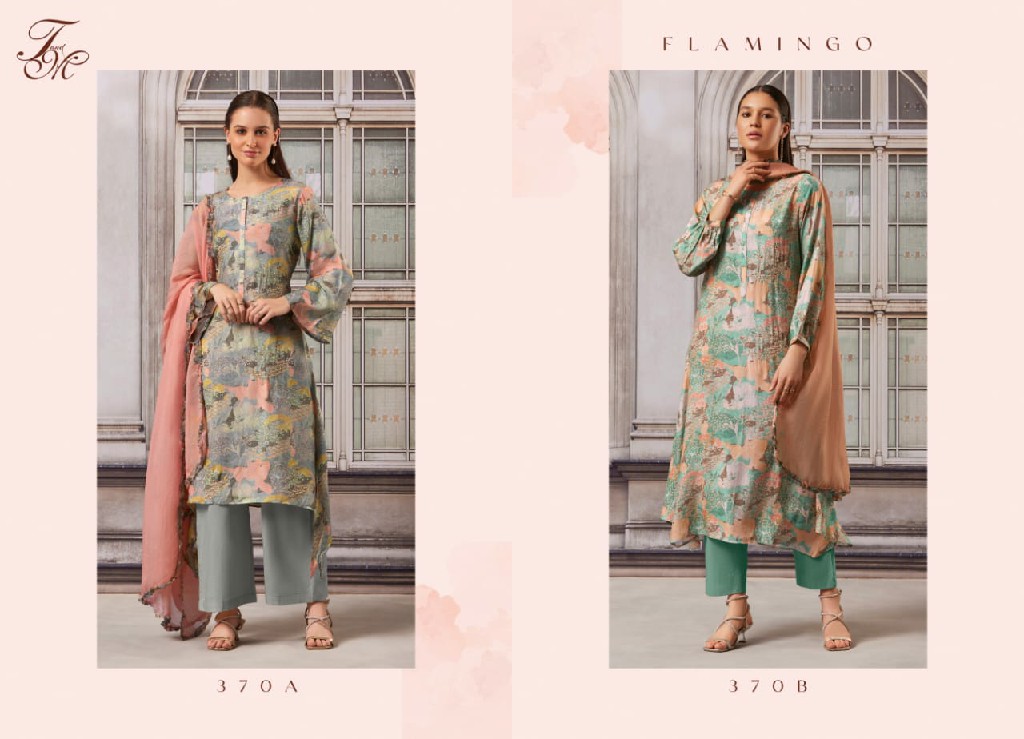 T AND M DESIGNER FLAMINGO 370 AB OCCASION WEAR HANDWORK WITH PRINT DREES MATERIAL