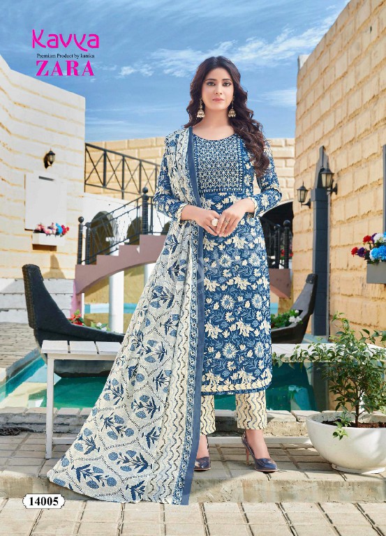 Kavya Zara Vol-14 Wholesale Readymade Pure Cambric Cotton Top With Pants And Dupatta
