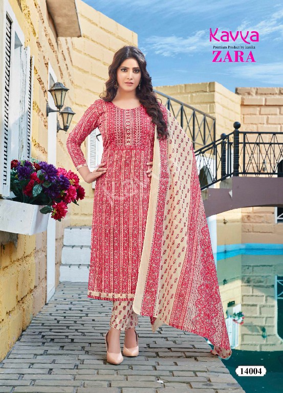 Kavya Zara Vol-14 Wholesale Readymade Pure Cambric Cotton Top With Pants And Dupatta