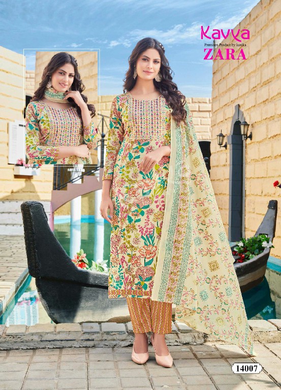 Kavya Zara Vol-14 Wholesale Readymade Pure Cambric Cotton Top With Pants And Dupatta