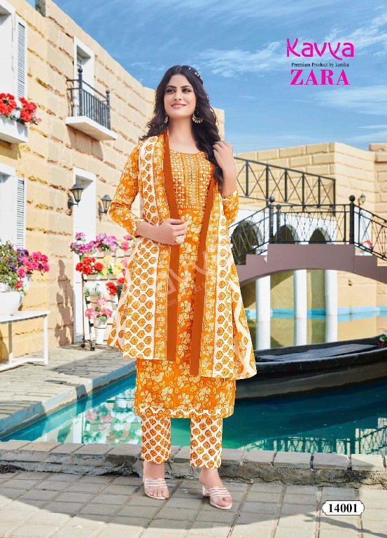 Kavya Zara Vol-14 Wholesale Readymade Pure Cambric Cotton Top With Pants And Dupatta