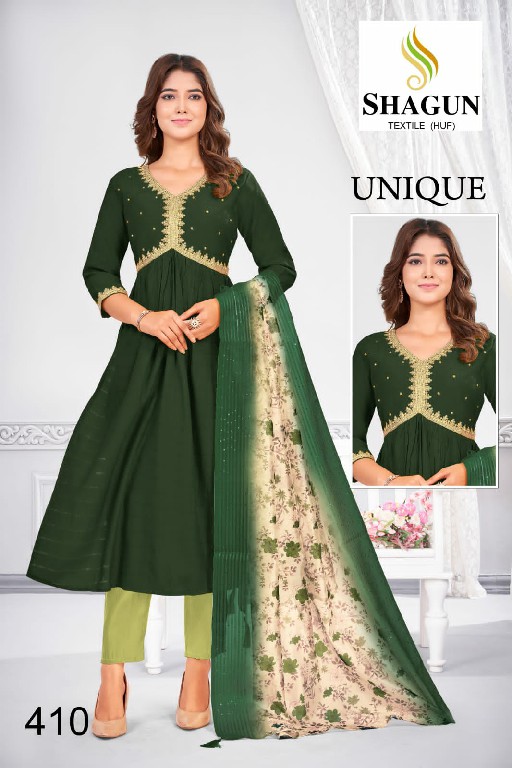 Shagun Textile Unique Wholesale Roman Silk Embroidery Kurti With Pant And Dupatta