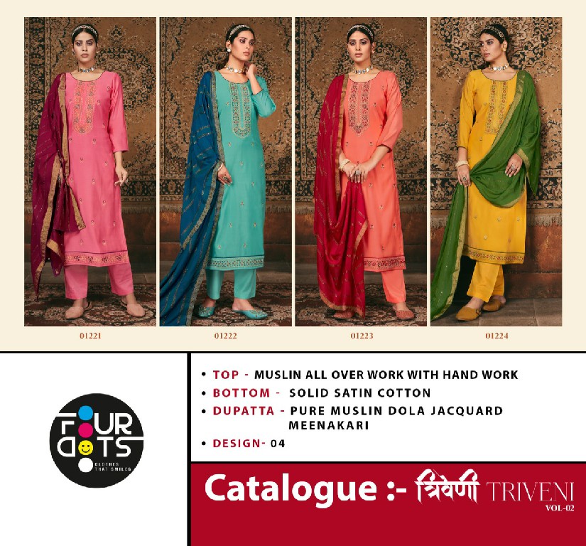 Fourdots Triveni Vol-2 Wholesale Muslin All Over Work With Hand Work Dress Material