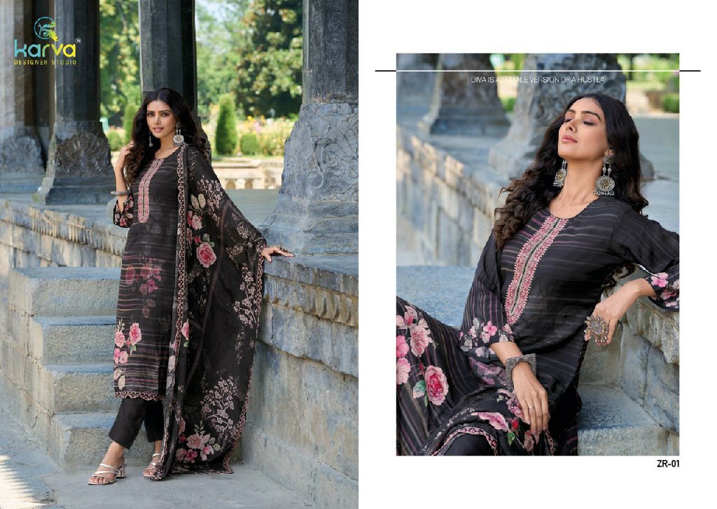 Karva Zaira Wholesale Pure Maslin Digital With Embroidery Dress Material