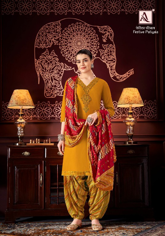 Alok Festive Patiyala Wholesale Pure Mudaal Fabric Embroidery Dress Material