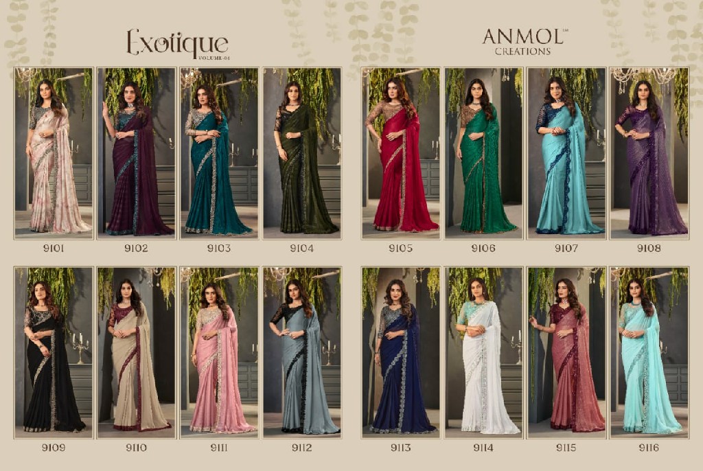 ANMOL CREATION EXOTIQUE VOL 4 9101-9116 SERIES DESIGNER EMBROIDERED PARTY WEAR FANTASTIC SAREE
