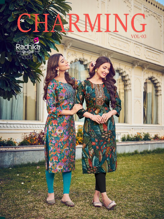 Radhika Charming Vol-3 Wholesale Modal Chanderi With Mirror Work Long Kurtis