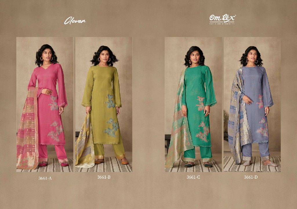 Omtex Clover Wholesale Organza Digital With Handwork Salwar Suits