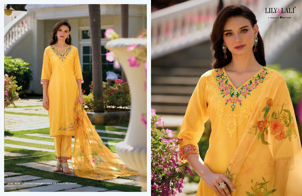 Lily And Lali Navyaa Wholesale Embroidery And Handwork Milan Silk Kurtis With Pant And Dupatta