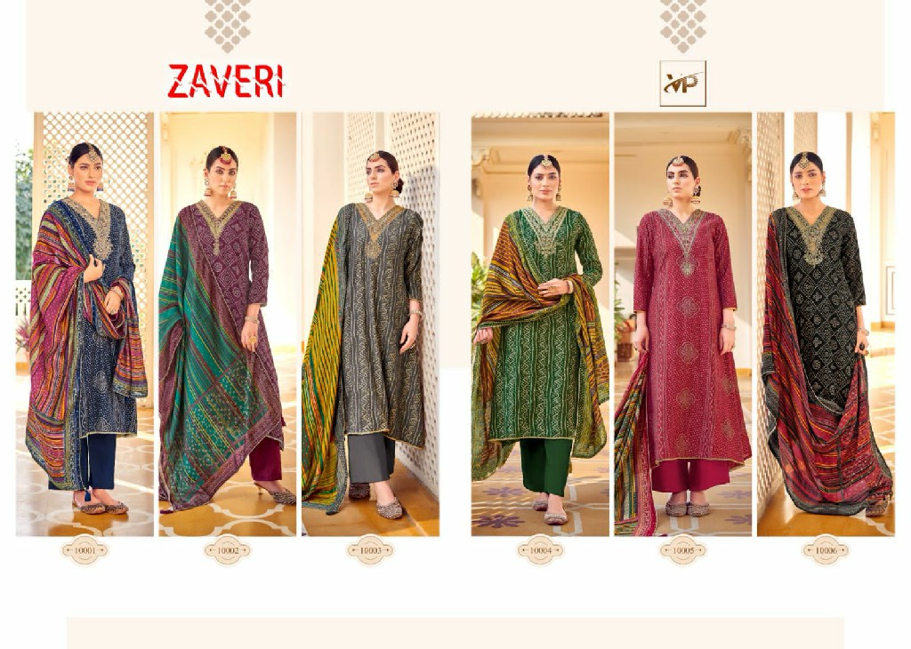 Vp Textile Zaveri Wholesale Pure Muslin Printed With Fancy Embroidery Dress Material