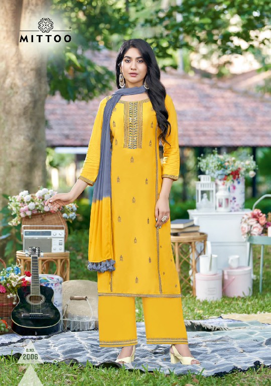 Mittoo Roop Wholesale Heavy Reyon Embroidery Kurti With Pant And Dupatta