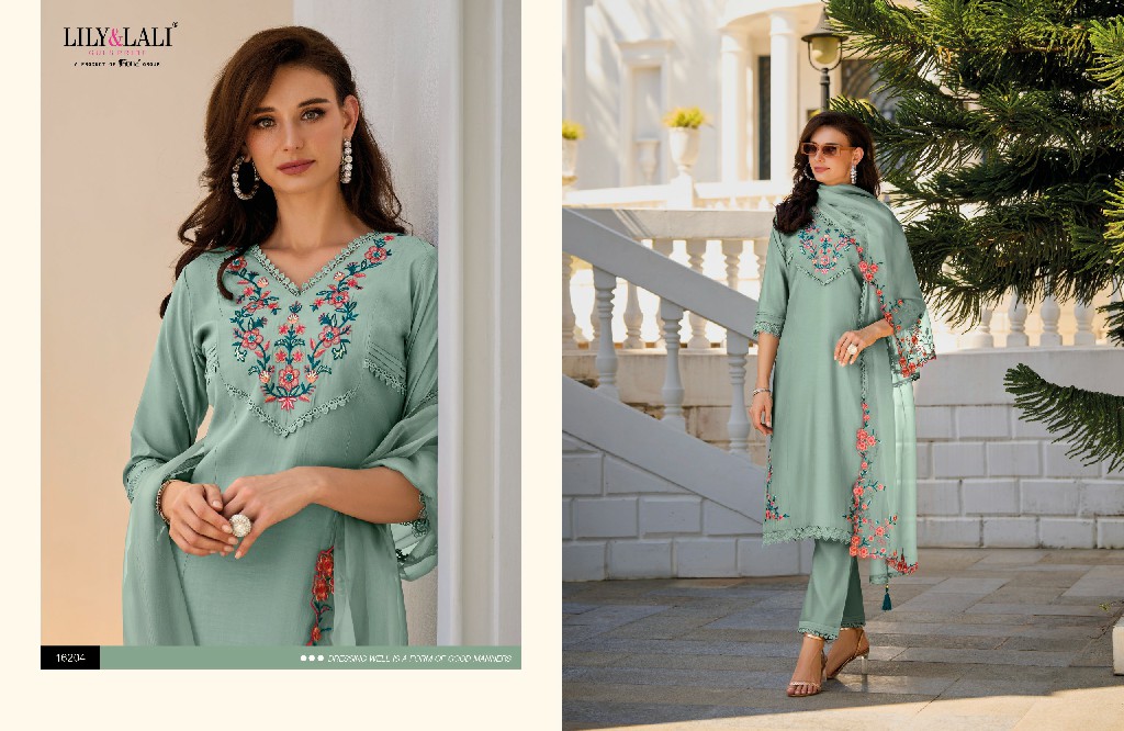 Lily And Lali Aarya Wholesale Embroidery And Handwork Kurtis With Pant And Dupatta