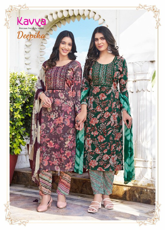 KAVYA DEEPIKA VOL 11 FULLSTITCH STRAIGHT KURTI PANT WITH NAZNEEN DUPATTA