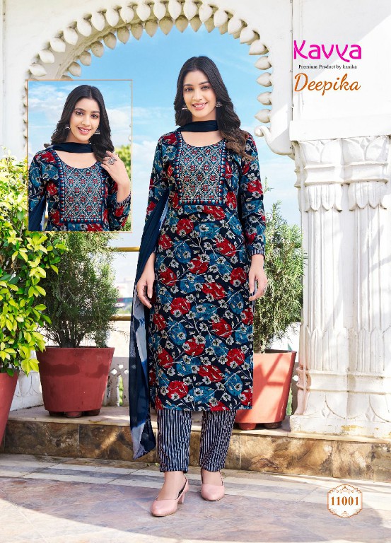 KAVYA DEEPIKA VOL 11 FULLSTITCH STRAIGHT KURTI PANT WITH NAZNEEN DUPATTA