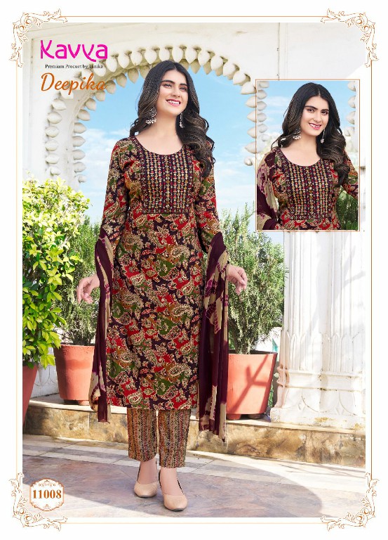 KAVYA DEEPIKA VOL 11 FULLSTITCH STRAIGHT KURTI PANT WITH NAZNEEN DUPATTA