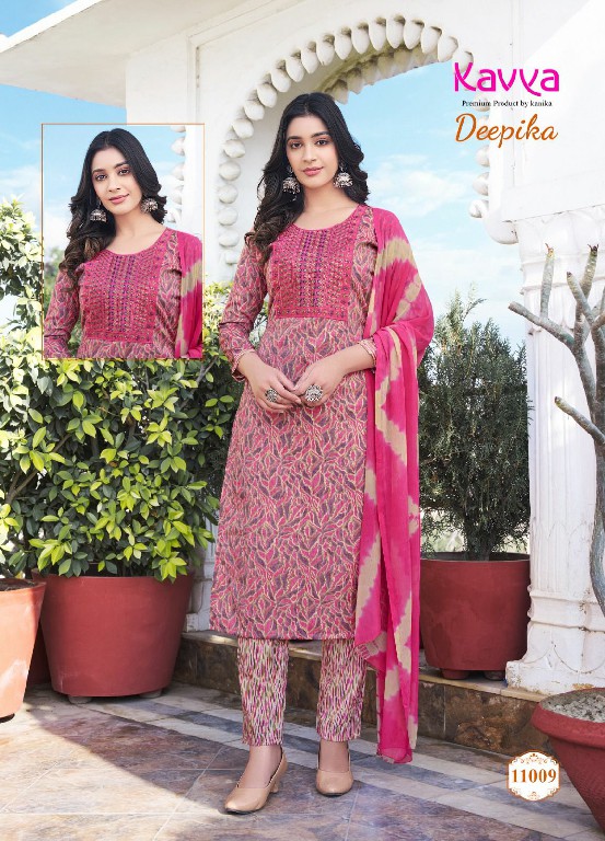 KAVYA DEEPIKA VOL 11 FULLSTITCH STRAIGHT KURTI PANT WITH NAZNEEN DUPATTA