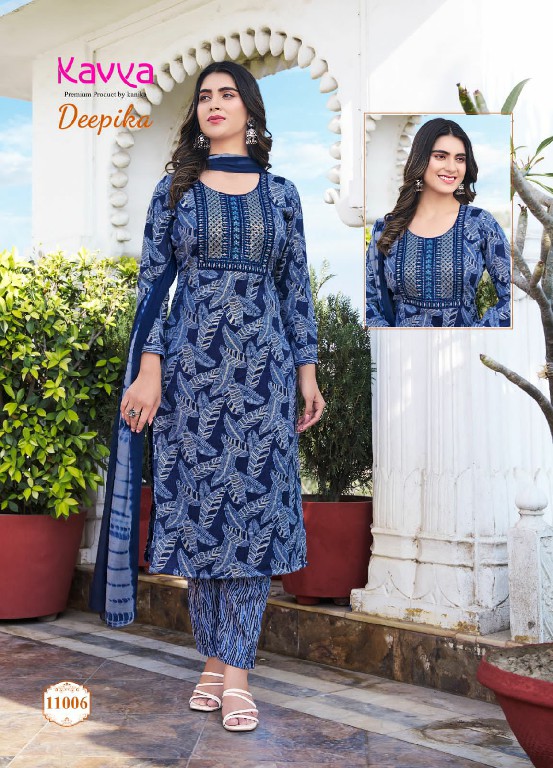 KAVYA DEEPIKA VOL 11 FULLSTITCH STRAIGHT KURTI PANT WITH NAZNEEN DUPATTA